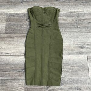 Olive figure hugging midi dress
